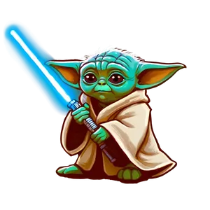 Baby Yoda With Lightsaber Cartoon Png Fmn65 PNG image