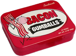 Bacon Flavored Gumballs Tin Packaging PNG image