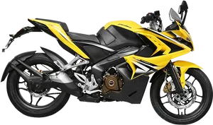 Bajaj Pulsar Sporty Motorcycle Yellow Black PNG image