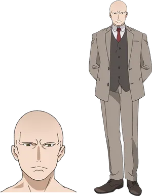 Bald Anime Characterin Suit PNG image