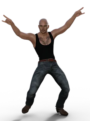 Bald Man Black Tank Top Pose