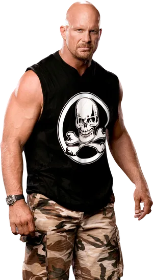 Bald_ Man_in_ Black_ Tank_ Top_and_ Camo_ Shorts PNG image