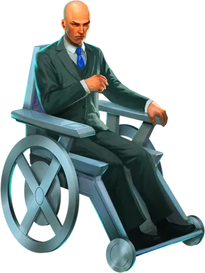 Bald Manin Futuristic Wheelchair