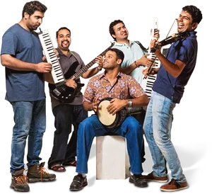 Band_ Members_ Posing_ With_ Instruments PNG image