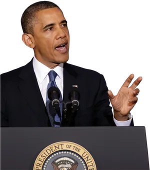 Barack Obama Speakingat Podium PNG image