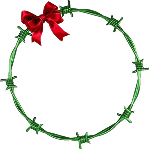 Barbed Wire Wreathwith Red Bow PNG