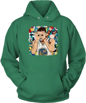 Basketball Player Cartoon Hoodie Green