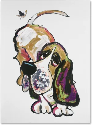 Basset Hound Paintingwith Bird PNG