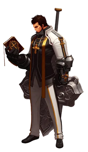 Battle Ready Priestwith Bookand Sword PNG image