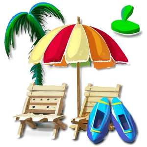 Beach Scene With Umbrella PNG 05232024