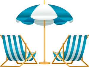 Beach Umbrellaand Deck Chairs PNG image