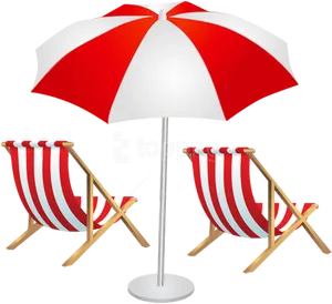 Beach Umbrellaand Deck Chairs PNG image
