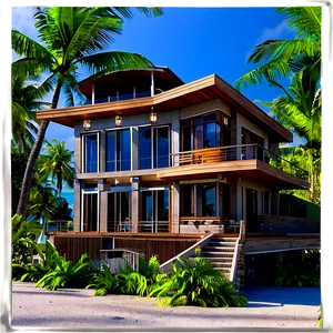 Beachfront Mansion Sunset PNG Hto73