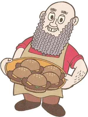 Bearded Chef Holding Burgers PNG image