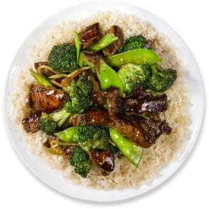 Beef Broccoli Stir Fry Over Rice PNG image