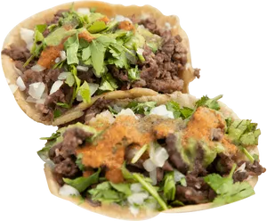 Beef Tacos With Cilantroand Sauce PNG image