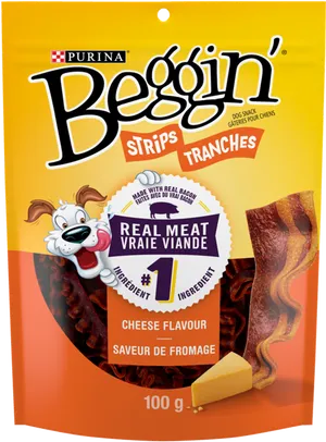 Beggin Strips Cheese Flavour Dog Snack Packaging PNG image