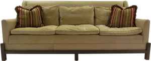Beige Three Seater Sofawith Pillows.png PNG image