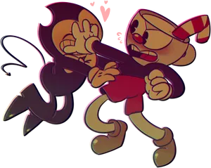 Bendy_and_ Cuphead_ Friendly_ Embrace PNG image