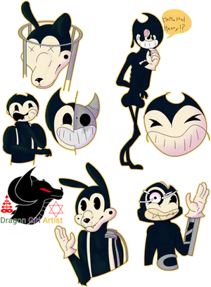 Bendy_ Character_ Stickers_ Collection PNG image