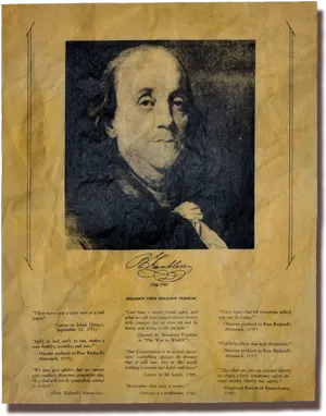 Benjamin Franklin Portraitand Quotes PNG image