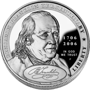 Benjamin Franklin Tercentenary Commemorative Coin PNG image