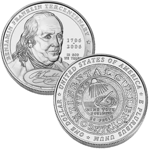 Benjamin Franklin Tercentenary Commemorative Coin PNG image