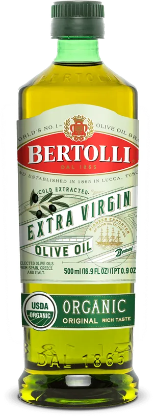 Bertolli Extra Virgin Organic Olive Oil Bottle PNG image