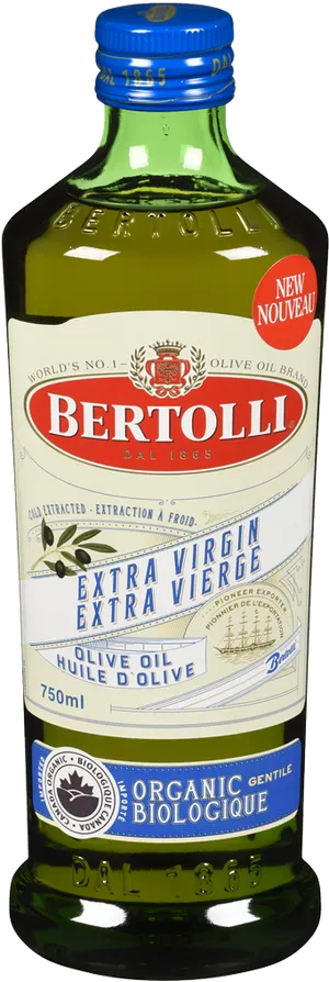 Bertolli Extra Virgin Organic Olive Oil Bottle PNG image