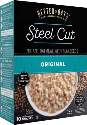 Better Oats Steel Cut Instant Oatmeal Original Flaxseeds PNG image