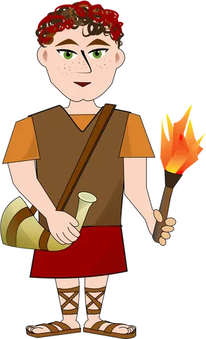 Biblical Character With Torchand Horn PNG image