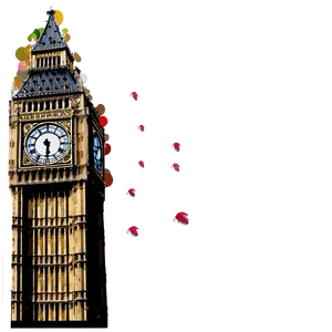 Big Ben And Autumn Leaves PNG 06112024