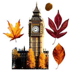 Big Ben And Autumn Leaves PNG Vsn