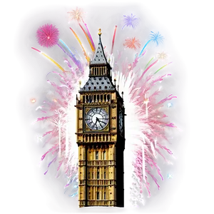 Big Ben With Fireworks Background PNG Wdj62