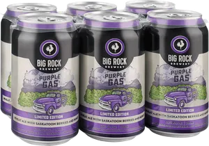 Big Rock Brewery Purple Gas Beer Cans PNG image