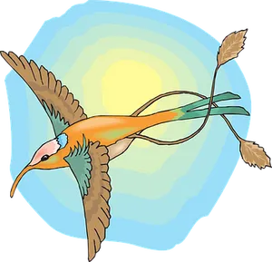 Bird Flying Against Sun Illustration PNG image