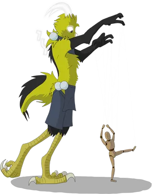 Birdlike Puppeteer Controlling Marionette PNG
