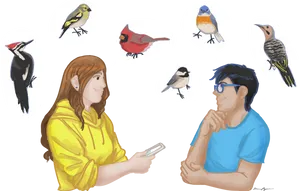 Birdwatching_ Conversation_ Illustration PNG