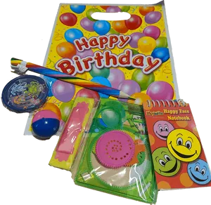 Birthday Party Favor Bag Items PNG image