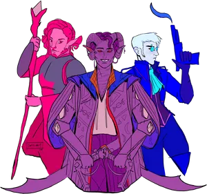 Bisexual Trio Fantasy Characters PNG image