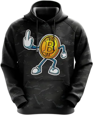 Bitcoin Character Black Hoodie Design PNG image