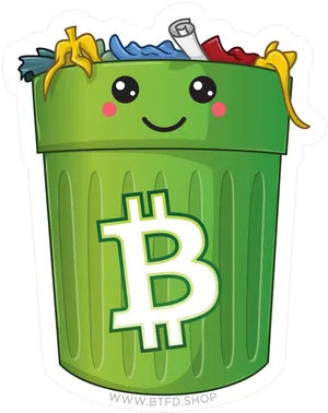 Bitcoin Trash Can Cartoon Sticker PNG image