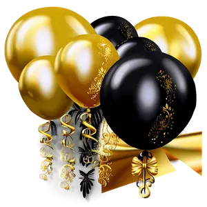 Black And Gold Balloons Border PNG 06132024