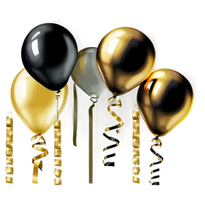 Black And Gold Balloons Party PNG 06132024