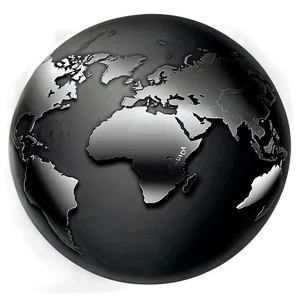 Black And White Globe With Continents PNG 06282024