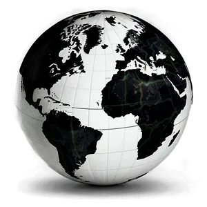 Black And White Globe With Continents PNG 06282024