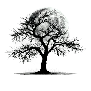 Black And White Tree With Full Moon Png 75 PNG image