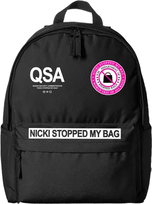 Black Backpack Q S A Nicki Stopped My Bag PNG image