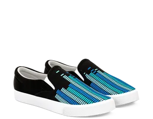 Black Blue Grid Slip On Sneakers