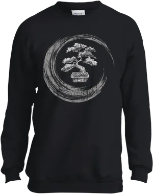 Black Bonsai Tree Sweatshirt Design PNG image
